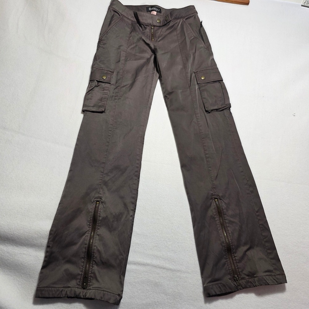 Bobby J Women Brown Cargo Pants Low Rise Zip Flare Y2K Utility‎ Size 3 B51521